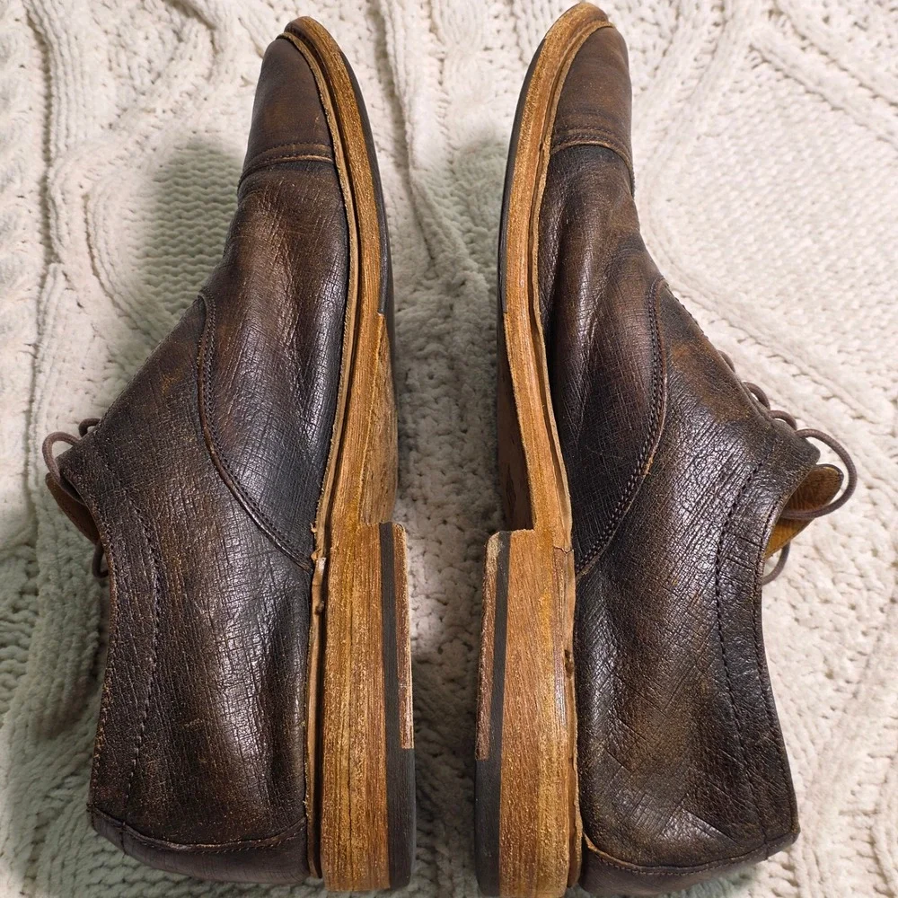 Frye Paul Bal Oxford Shoes Distressed Multi Tone Brown Leather Cap Toe Men 11.5D